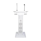 BST AMC73 Lectern Built In Speaker + 2 x Wireless Microphones PA System White